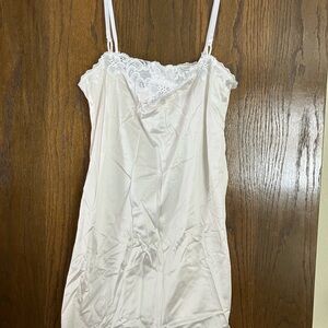 Sears White Satin Chemise with Lace Details